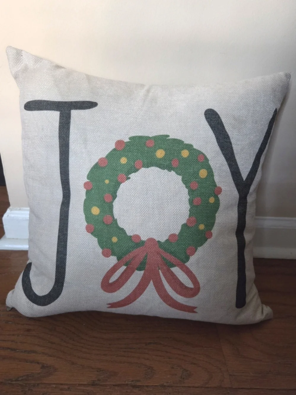 Holiday JOY Wreath Decorative Throw Pillow - Green/Red